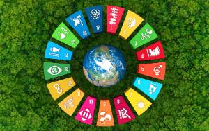 SDG pictograms surrounding the Earth